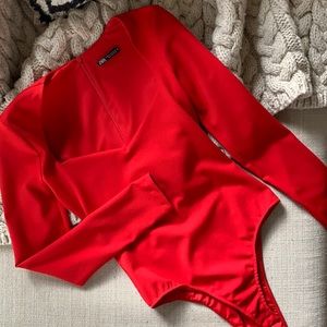 Zara Red Sweetheart Neckline Bodysuit